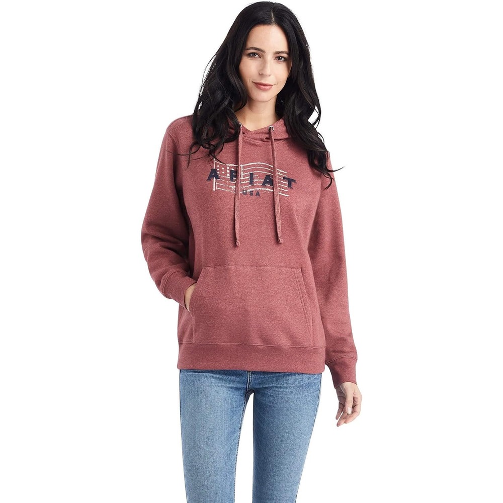 Ariat REAL USA Chest Logo Hoodie Red American Flag Sweatshirt Size XXL